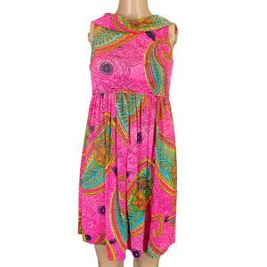 Vintage 60s Hawaiian Dress Womens Size XS Pink Empire Waist Polynesian Viva Tiki